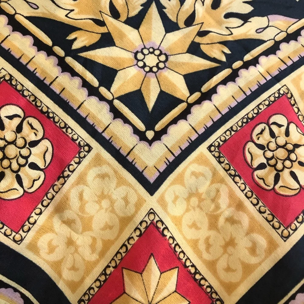Italian design navy pink & gold tone silk scarf